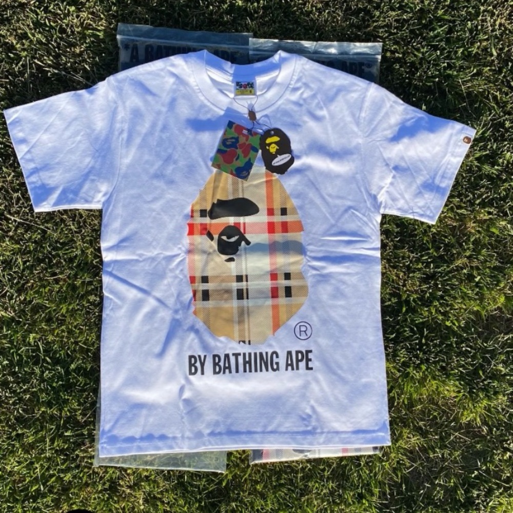 White Burberry/ bape collab shirt size medium